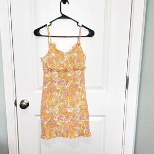 Cotton On Dress Orange Yellow Pink Smocked Mini Spaghetti Strap Size Small